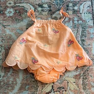 NWT! Janie and Jack Peach Floral Scallop Top and Diaper Cover Set